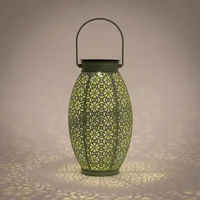 Anna's Collection Solar lantaarn metaal sage groen 24 x 13 cm, kleur: Sage green - afbeelding 3