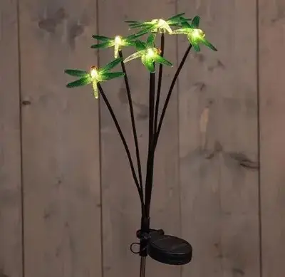 Anna's Collection Tuinsteker solar 6 libelles led 7 x 69 cm warm wit - Groen