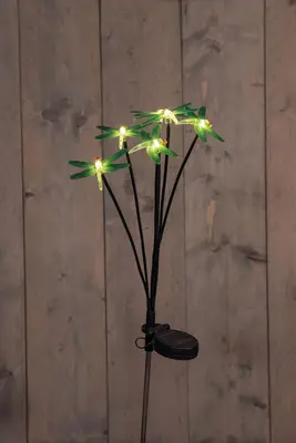 Anna's Collection Tuinsteker solar 6 libelles led 7 x 69 cm warm wit - Groen