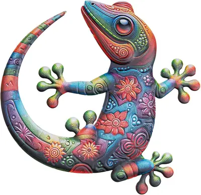 Anna's Collection wanddecoratie metaal gecko 29.5x30cm multi