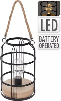 Batterij verlichte LED Lamp metaal op mdf - afbeelding 1