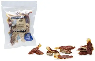 Beeztees hondensnack gevulde konijnenoren met eend 250g
