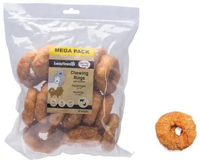 Beeztees hondensnack kauwringen met kip multipack 7.5x7.5x3cm 15st