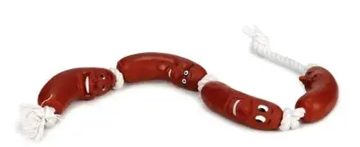 Beeztees hondenspeelgoed worstjes met touw vinyl 65x5.5x3.5cm bruin/rood
