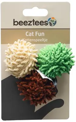 Beeztees kattenspeelgoed Jungle balls ruffles/pluche d4h4cm a3 3 kleuren - afbeelding 5