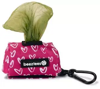 Beeztees poepzakhouder met zakjes nylon 7.5x3.5x4cm roze