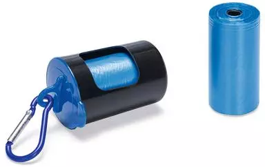 Beeztees poepzakhouder met zakjes plastic 4x4x6,5cm blauw