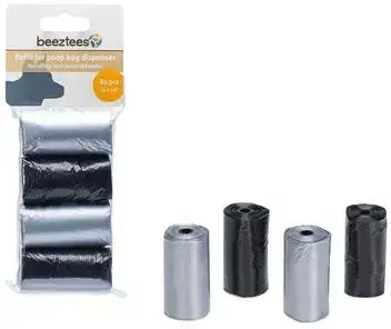 Beeztees poepzakken plastic 4x20st 6x3x3cm grijs/zwart