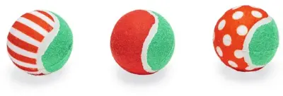 Beeztees tennisballen kerstprint 3 stuks vilt/rubber 6.3x6.3x6.3cm groen/rood - afbeelding 1
