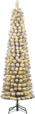 Black Box Trees Charlton Pilar verlichte kerstboom besneeuwd groen 215cm - 160 lampjes - afbeelding 1