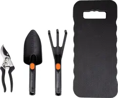 BLACK+DECKER Tuingereedschap Set – 4-delig – Inclusief snoeischaar, schep, tuinklauw en kniemat – Zwart/Oranje - afbeelding 1