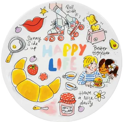 Blond Amsterdam bord aardewerk happy life 22 cm bord 21.8x2.5cm multi  - afbeelding 1
