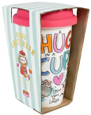 Blond Amsterdam coffee to go beker aardewerk a hug in a cup 9x14cm multi  - afbeelding 1