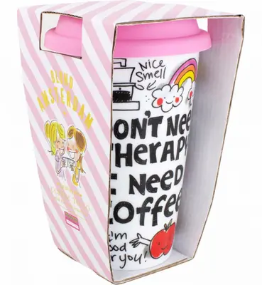 Blond Amsterdam coffee to go beker porselein therapy 9x14cm multi  - afbeelding 2