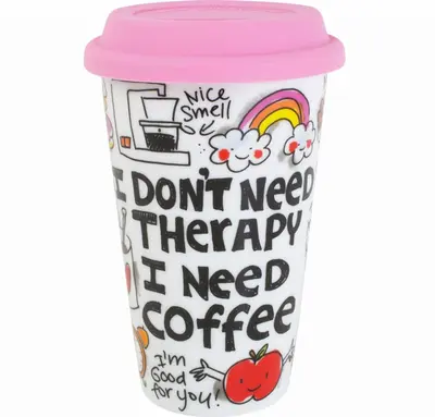 Blond Amsterdam coffee to go beker porselein therapy 9x14cm multi  - afbeelding 1