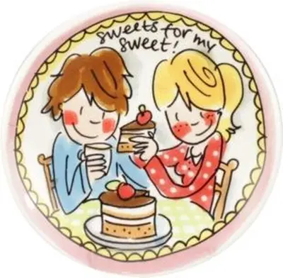 Blond Amsterdam petit four bordje aardewerk roze rand 12x1.5cm multi  - afbeelding 1