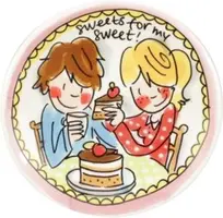 Blond Amsterdam petit four bordje aardewerk roze rand 12x1.5cm multi  - afbeelding 1