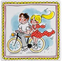 Blond Amsterdam tegeltje aardewerk achterop de fiets 13x13cm multi - afbeelding 1