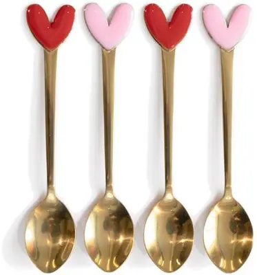 Blond Amsterdam theelepels metaal hart 4 stuks - afbeelding 2