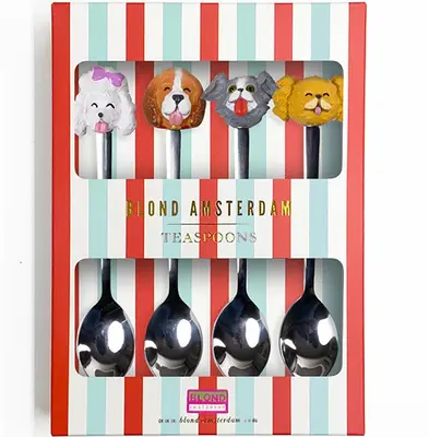 Blond Amsterdam theelepels metaal hond multi 4 stuks - afbeelding 1