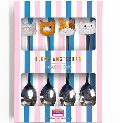 Blond Amsterdam theelepels metaal kat multi 4 stuks - afbeelding 1