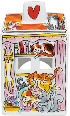 Blond Amsterdam theelichthouder aardewerk cat 8.5x8.5x14.5cm multi - afbeelding 5