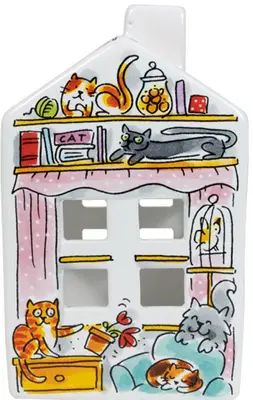 Blond Amsterdam theelichthouder aardewerk cat 8.5x8.5x14.5cm multi - afbeelding 4