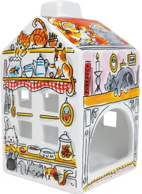 Blond Amsterdam theelichthouder aardewerk cat 8.5x8.5x14.5cm multi - afbeelding 1