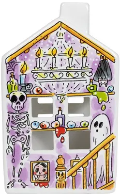 Blond Amsterdam theelichthouder aardewerk halloween 8.5x8.5x14.5cm multi - afbeelding 4
