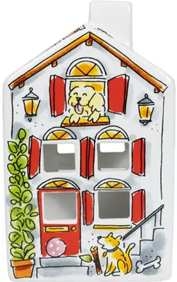 Blond Amsterdam theelichthouder aardewerk hond 8.5x8.5x14.5cm multi - afbeelding 4