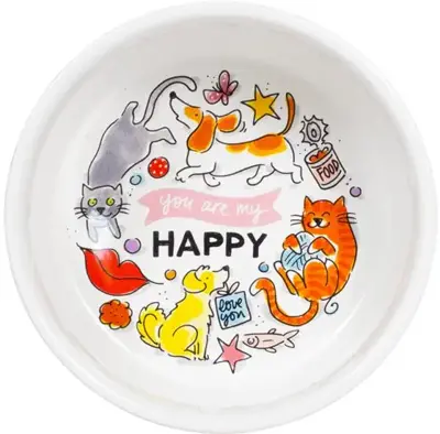 Blond Amsterdam voerbak aardewerk happy 15,5x7,5cm multi - afbeelding 3