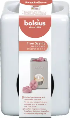 Bolsius aromatic waxbrander true scents square 8,2 cm wit