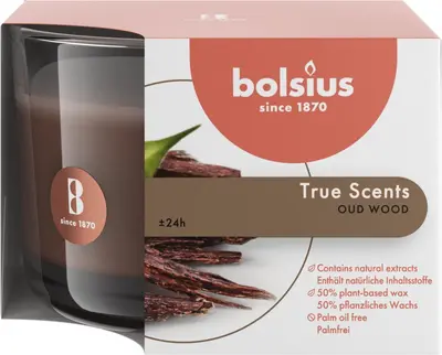 Bolsius geurglas medium true scents oud wood - afbeelding 1