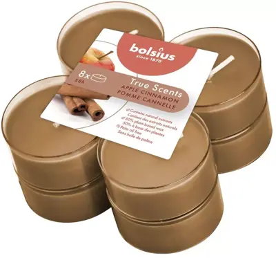 Bolsius geurtheelicht maxi true scents apple cinnamon 8 stuks - afbeelding 2