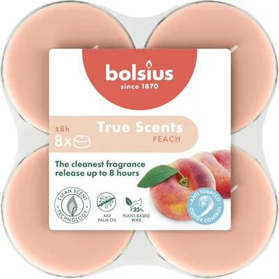 Bolsius geurtheelicht maxi true scents peach 8 stuks - afbeelding 1