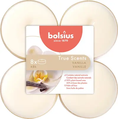 Bolsius geurtheelicht maxi true scents vanilla 8 stuks - afbeelding 1