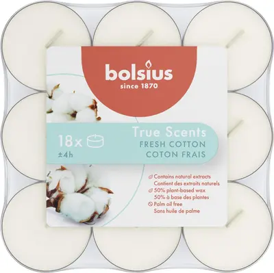 Bolsius geurtheelicht true scents fresh cotton 18 stuks - afbeelding 1