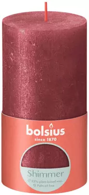 Bolsius stompkaars rustiek shimmer 6.8x13cm red