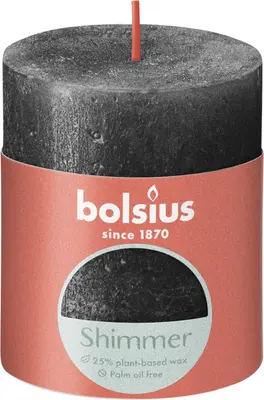 Bolsius stompkaars rustiek shimmer 6.8x8cm anthracite