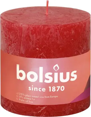 Bolsius stompkaars rustiek shine 10x10cm delicate red