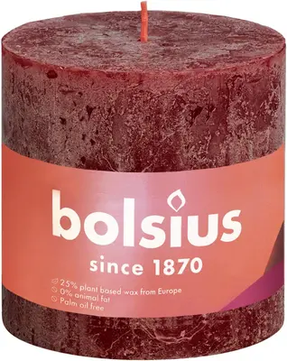 Bolsius stompkaars rustiek shine 10x10cm velvet red