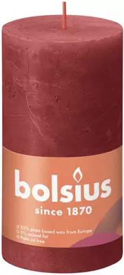 Bolsius stompkaars rustiek shine 6.8x13cm delicate red