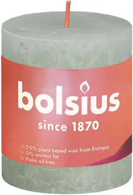 Bolsius stompkaars rustiek shine 6.8x8cm foggy green
