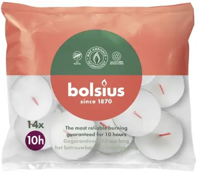 Bolsius theelicht zak 10 uur wit 14 stuks