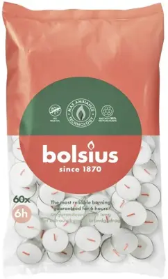 Bolsius theelicht zak 6 uur wit 60 stuks