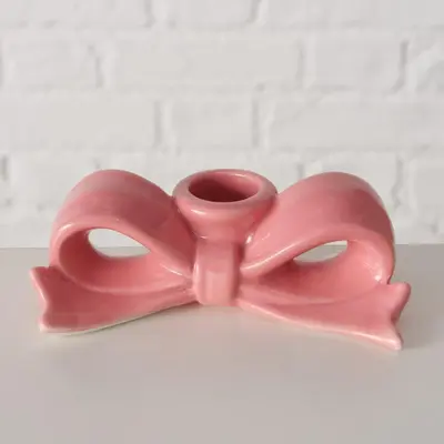 Boltze Home kandelaar aardewerk strik 12x6x4cm roze - afbeelding 1