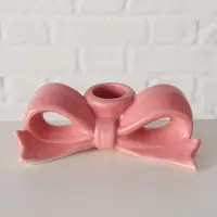 Boltze Home kandelaar aardewerk strik 12x6x4cm roze - afbeelding 1