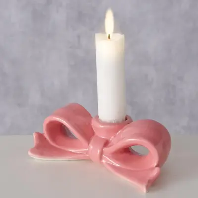 Boltze Home kandelaar aardewerk strik 12x6x4cm roze - afbeelding 2