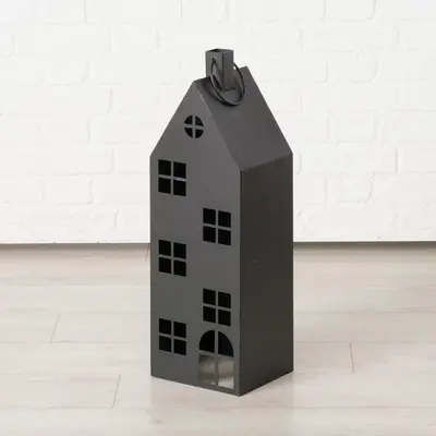 Boltze Home lantaarn ijzer alba huis 22x18x66cm zwart - afbeelding 1