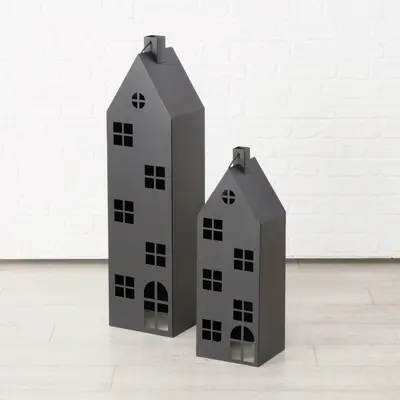Boltze Home lantaarn ijzer alba huis 22x18x66cm zwart - afbeelding 2